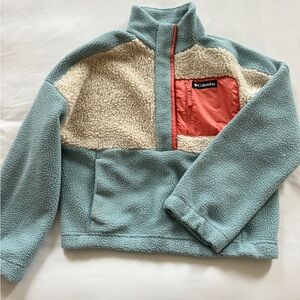 Columbia Teal and Cream Fleece Pullover
